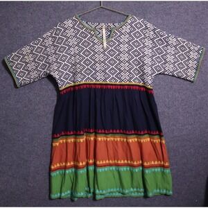 Uncle Frank Dress Women L Multi Texture Boho SS Western Flare Bohemian Fest EUC‎